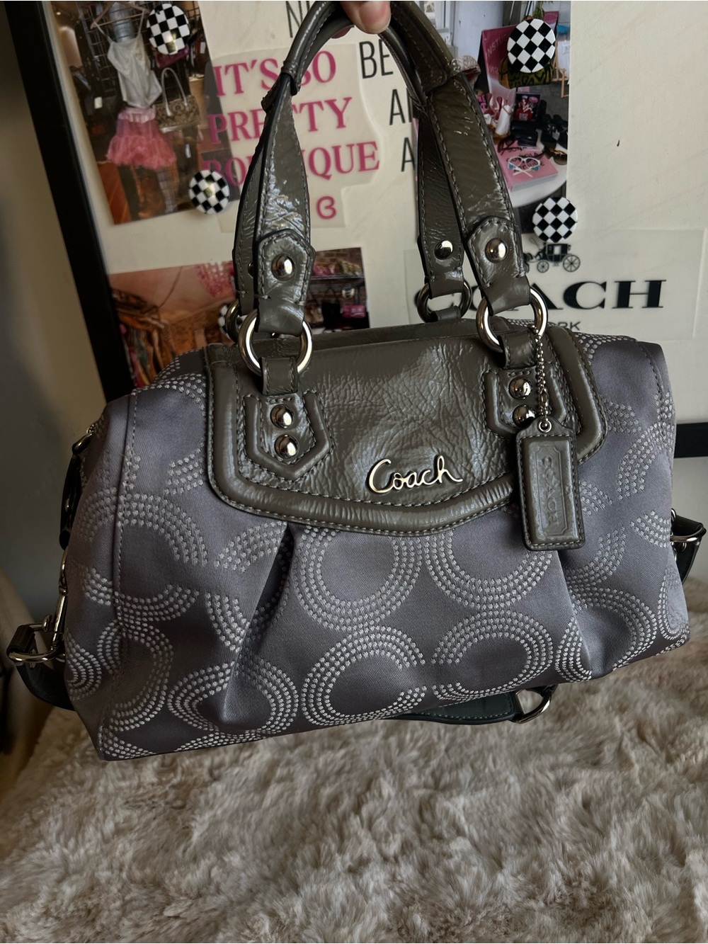 Coach Ashley Gray Satin Signature Satchel